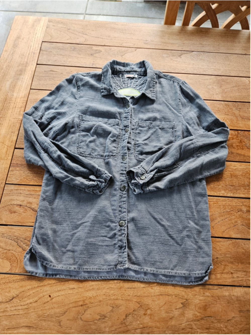 SUNDRY Chambray Button Down Shirt Embroidered Sun Grey Size 2 (equivalent to M)